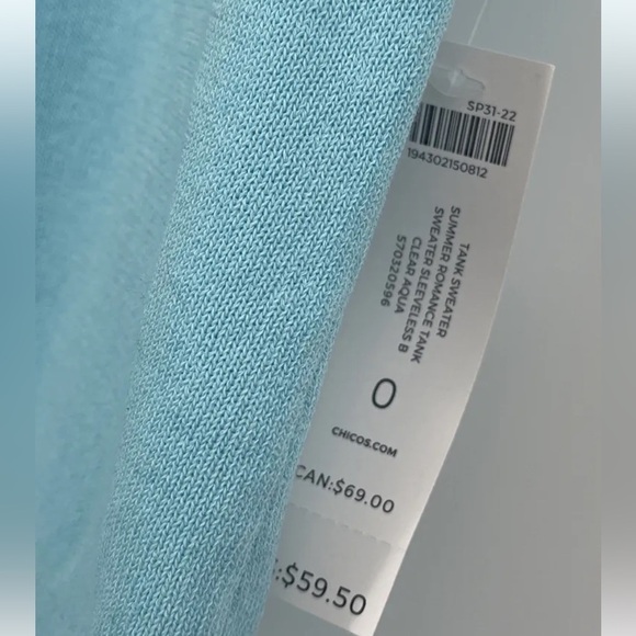 Chico's Sweater knit Tank Top Size 0 (Small) NWT $60 Clear Aqua - Picture 2 of 5